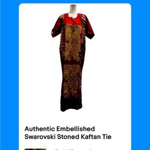 Authentic Embellished Swarovski Stoned Kaftan Tie &Dye Cotton Long Dress Women
